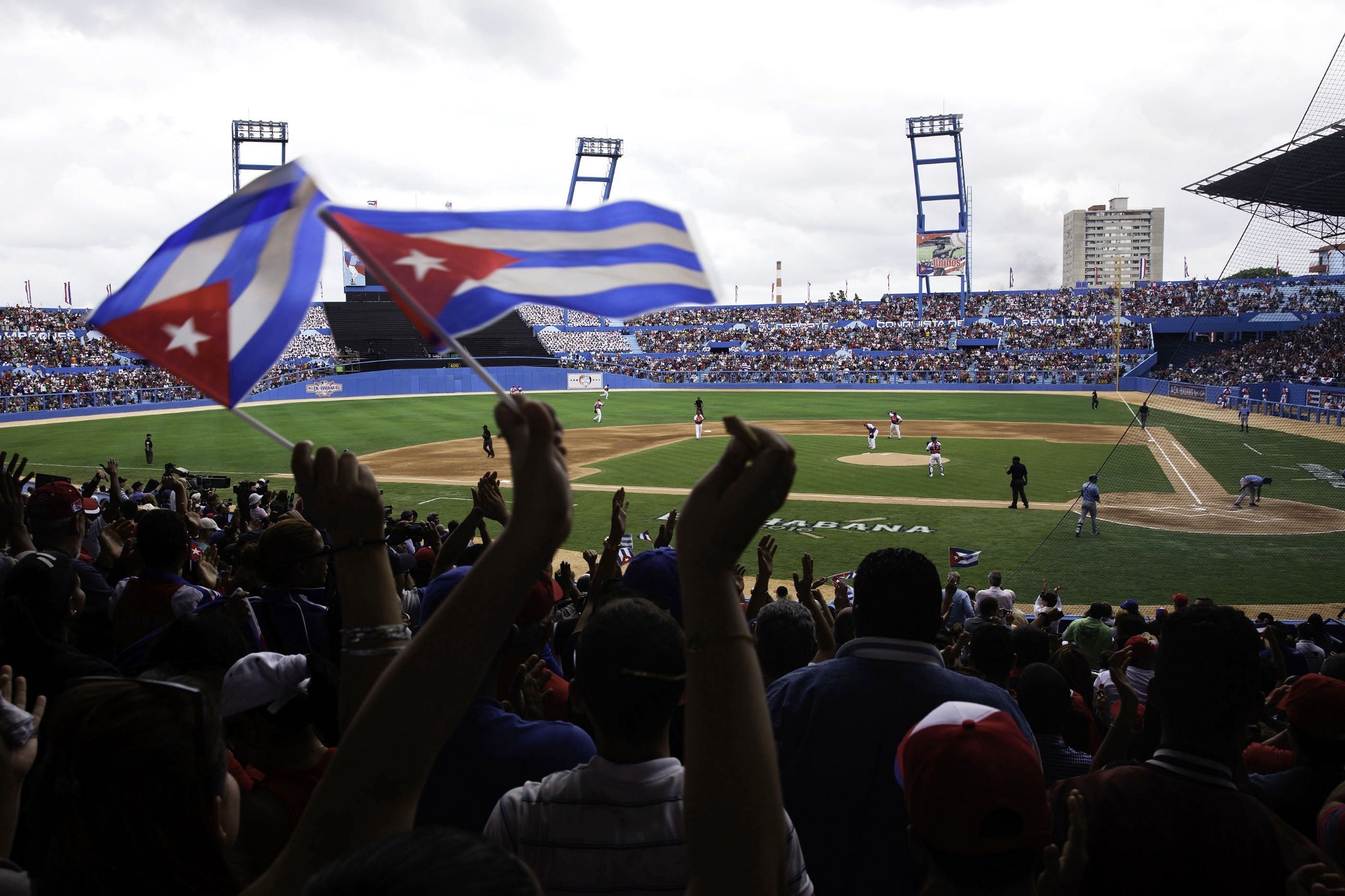 Baseball fans at the Estadio Latinoamericano in Havana, Cuba. Photograph: Chuck Kennedy