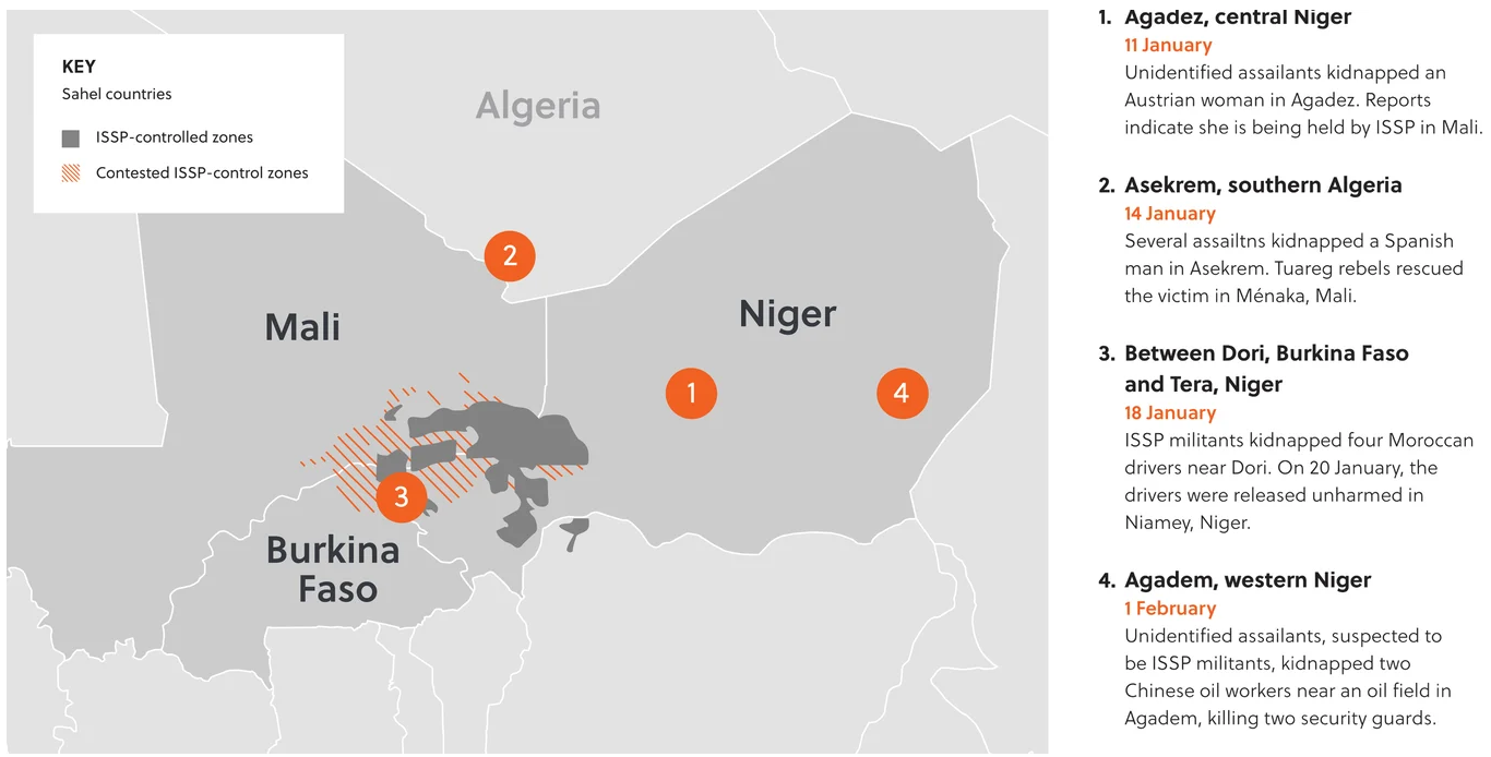 Recent ISSP-linked kidnappings in and near the Sahel