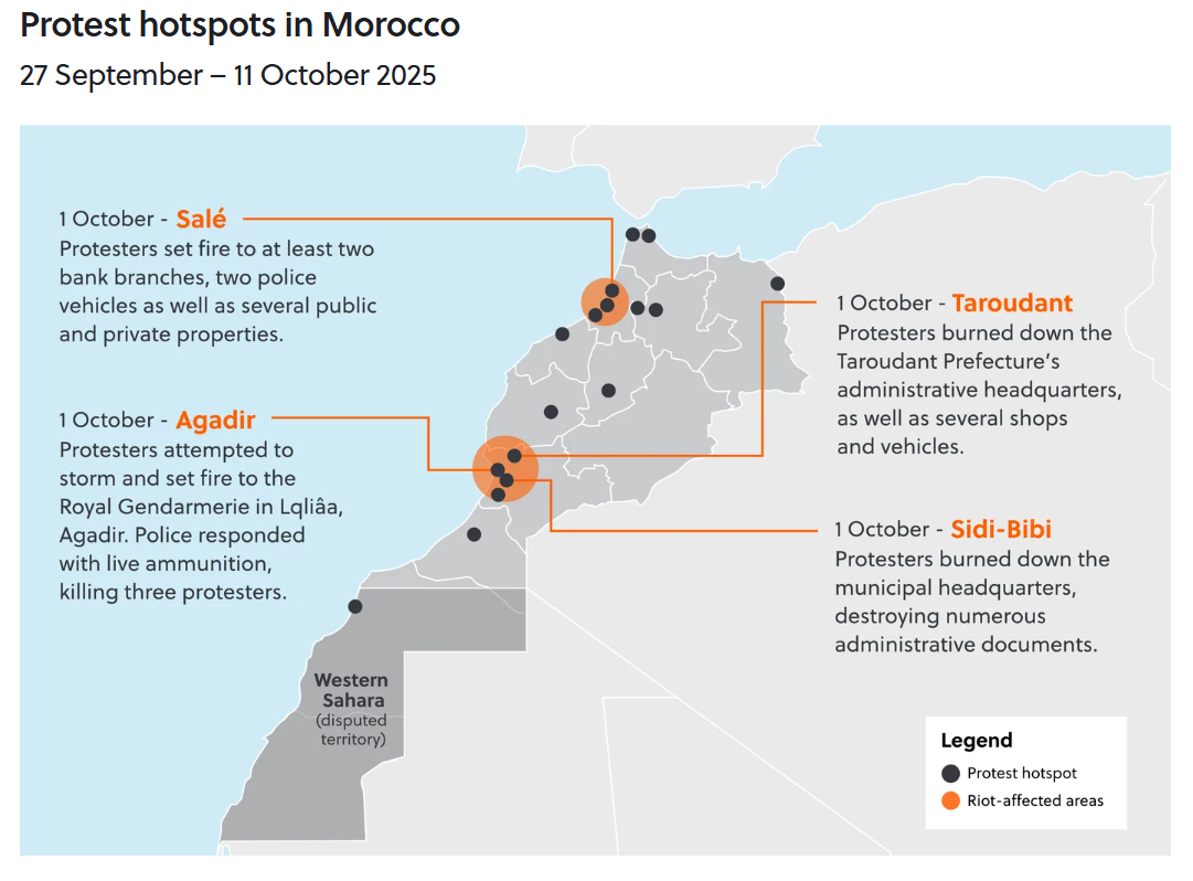 Protest hotspots in Morocco